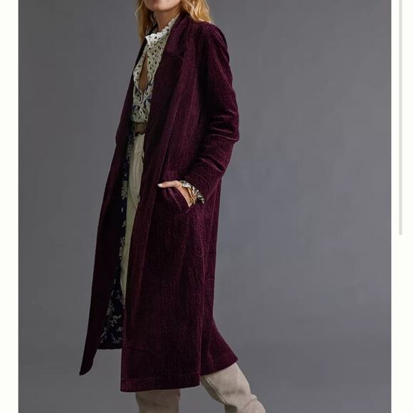 Anthropologie Corduroy Duster Jacket Purple Size 4 - Picture 2 of 12